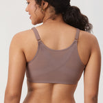 Women's Sheer Mesh Front Closure Posture Bra Brown Purple @model_info:E2