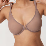 Women's Sheer Mesh Front Closure Posture Bra Brown Purple @model_info:E3