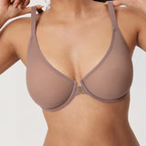 Women's Sheer Mesh Front Closure Posture Bra Brown Purple @model_info:E3