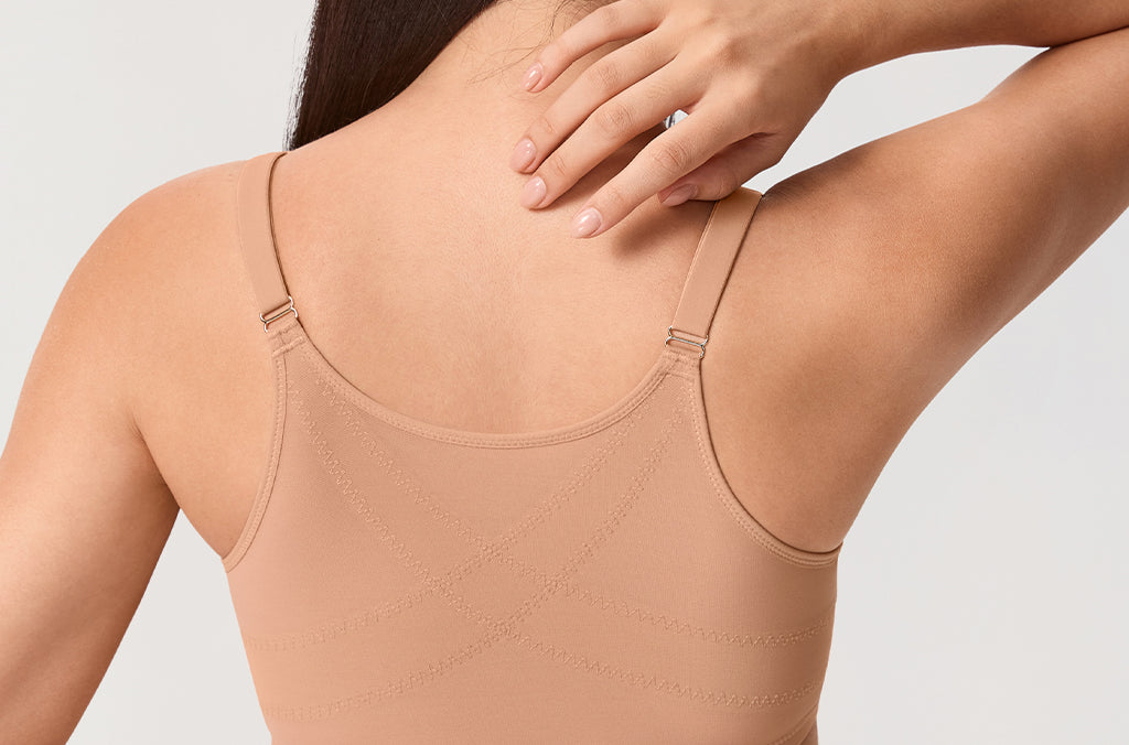 Women's Sheer Mesh Front Closure Posture Bra Barely Buff @model_info:ESA2