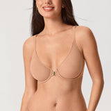 Women's Sheer Mesh Front Closure Posture Bra Barely Buff @model_info:ESA4