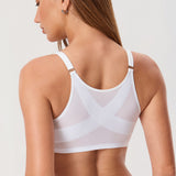 Women's Sheer Mesh Front Closure Posture Bra Snow White @model_info:ESA2
