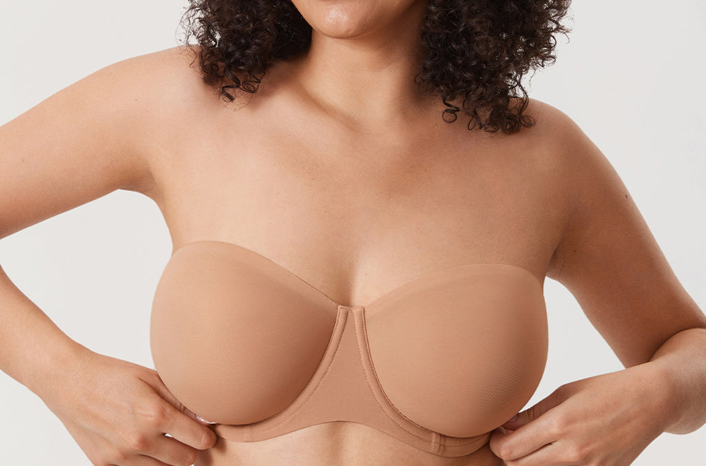 Women's Mesh Unlined Strapless Bra Brown Purple